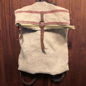 Handwoven linen and leather backpack